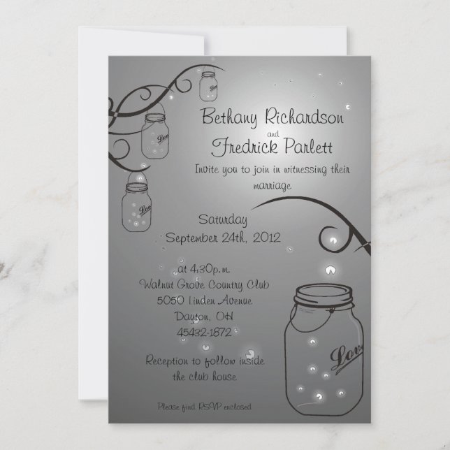 Mason Burk Firefly Wedding Grått Black Inbjudningar (Framsida)