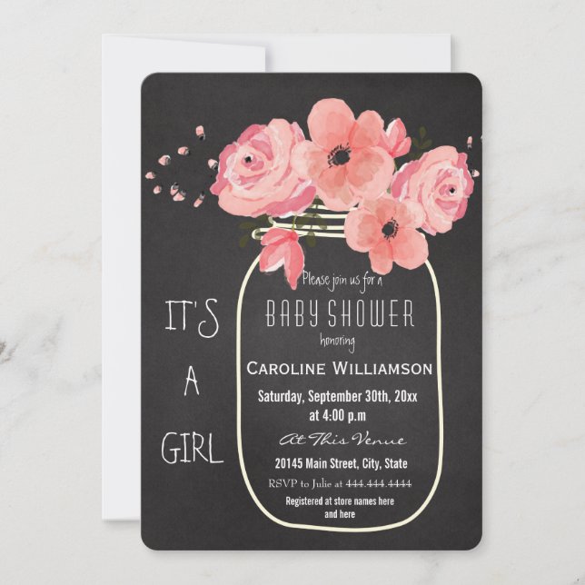 Mason Burk Flowers Chalkboard Baby Shower Inbjudningar (Framsida)