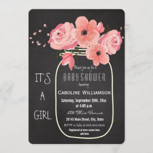 Mason Burk Flowers Chalkboard Baby Shower Inbjudningar