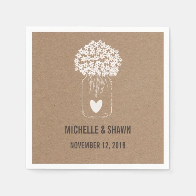 Mason Burk Flowers Cute Heart Landsbyggsbröllop Pappersservett (Framsidan)
