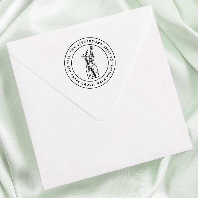 Mason Burk & Flowers Round Namn & Returadress Självfärgande Stämpel (Skapare uppladdad)