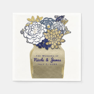 Mason Burk Flowers Rustic Blue Guld Blommigt Möhip Pappersservett