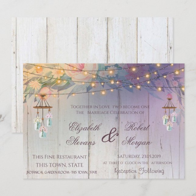 Mason Burk,Flowers,Wood Bröllop Blommigt-inbjudan Inbjudningar (Fram/baksida)