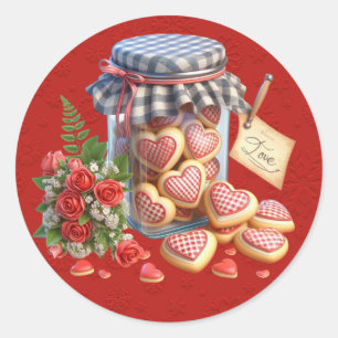 Mason Burk från Valentine Heart Cookies Runt Klistermärke