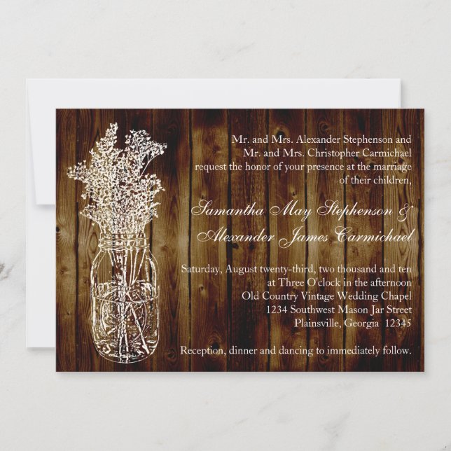 Mason Burk Frimärke/Mörk Wood Plank Wedding bjudan Inbjudningar (Framsida)