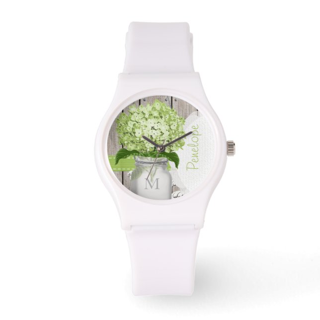 Mason Burk Grönt Hydrangea Armbandsur (Framsida)