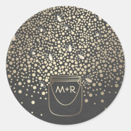 Mason Burk Guld Fireflies Rustic Chalkboard Bröllo Runt Klistermärke