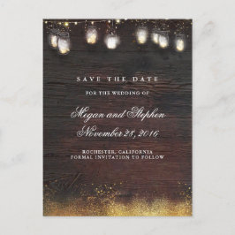 Mason Burk Guld Ljus Rustic Save Date Meddelande Vykort
