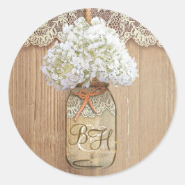 Mason Burk Hydrangea Blommigt Rustic Bröllop Runt Klistermärke