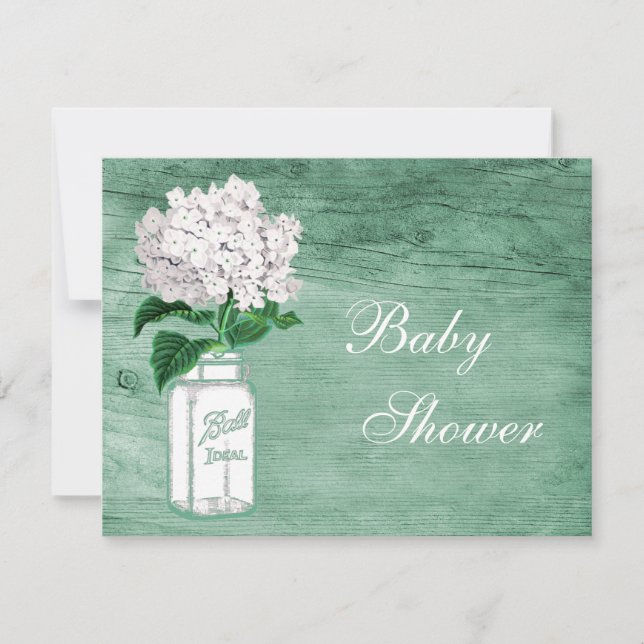 Mason Burk & Hydrangea Rustic Mint Baby Shower Inbjudningar (Framsida)