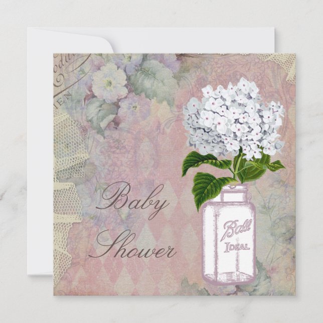 Mason Burk Hydrangea Shabby chic Baby Shower Inbjudningar (Framsida)