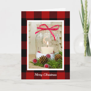 Mason Burk jul Candle on plaid Helgkort