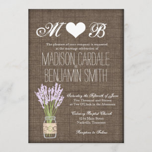 Mason Burk Lavender Rustic Burlap-Bröllopsinbjudni Inbjudningar