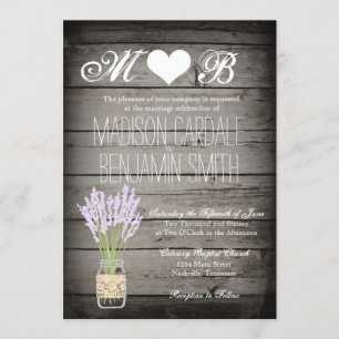Mason Burk Lavender Rustic Wood bröllopsinbjudning Inbjudningar