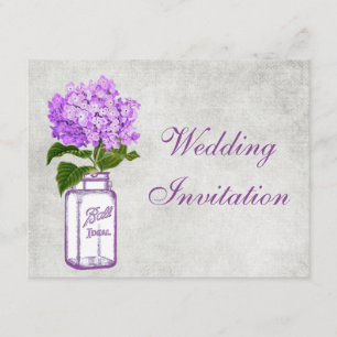 Mason Burk & Lila Hydrangea Shabby chic Bröllop Inbjudningar