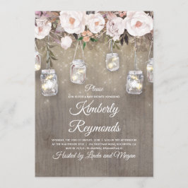 Mason Burk Ljus Blommigt Rustic Baby Shower Inbjudningar