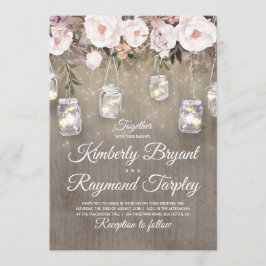 Mason Burk Ljus Blommigt Rustic Bröllop Inbjudningar