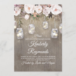 Mason Burk Ljus Blommigt Rustic Födelsedagsfest Inbjudningar