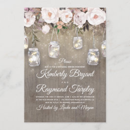 Mason Burk Ljus Blommigt Rustic Rehearsal Middag Inbjudningar