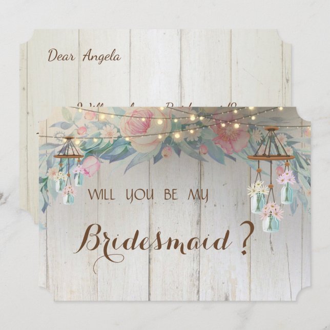 Mason Burk Ljus,Flowers,Wood Bridesmaid Card Inbjudningar (Fram/baksida)