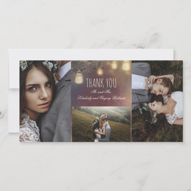 Mason Burk Ljus Grenar Rustic Bröllop Tack Kort (Framsida)