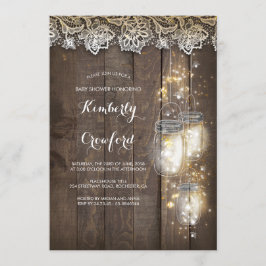 Mason Burk Ljus och Snöre Rustic Baby Shower Inbjudningar