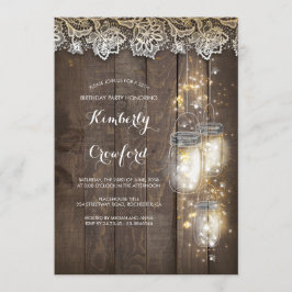 Mason Burk Ljus och Snöre Rustic Födelsedagsfest Inbjudningar