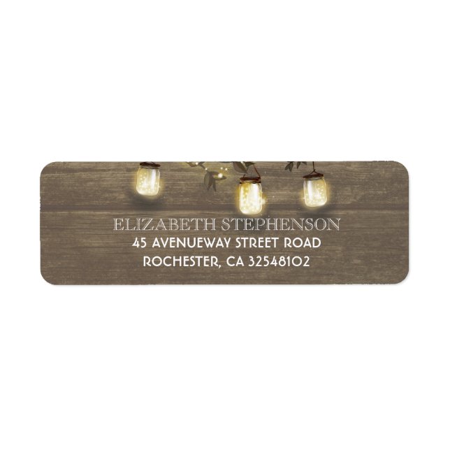 Mason Burk Ljus Rustic Barn Bröllop Returadress Etikett (Framsidan)