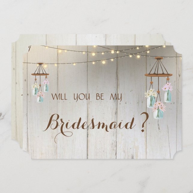 Mason Burk Ljus Rustic,Wood Bridesmaid Card Inbjudningar (Fram/baksida)