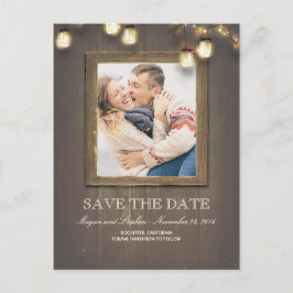 Mason Burk Ljus Rustic Wood Photo Save Date Meddelande Vykort