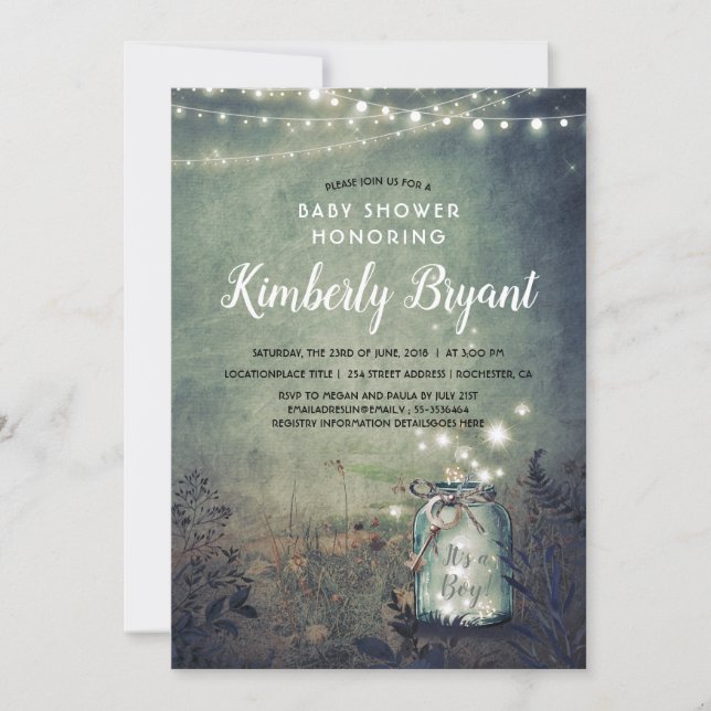 Mason Burk Ljus Rustic Woodland Baby Shower Inbjudningar (Framsida)
