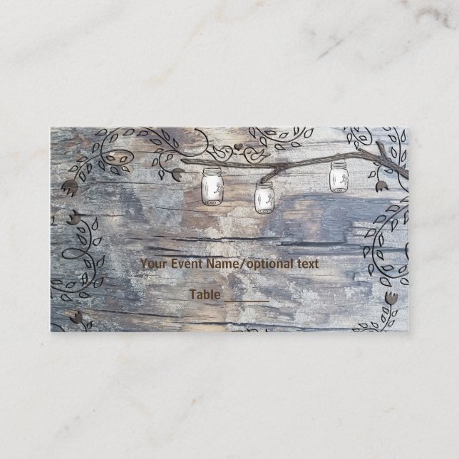 Mason Burk & Love birds Rustic Gren Bord Ställe Placeringskort (Framsida)