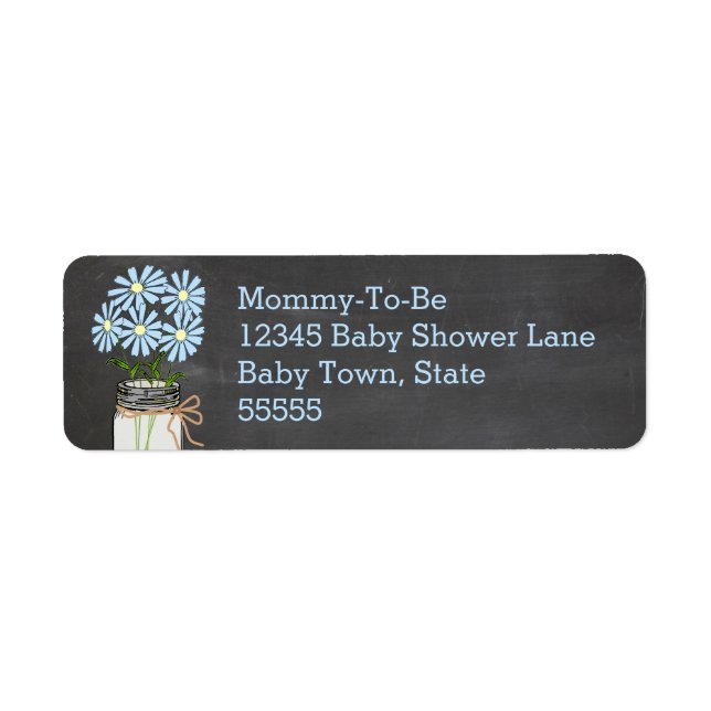 Mason Burk med Blåa blommor Chalkboard-utseende Returadress Etikett (Framsidan)