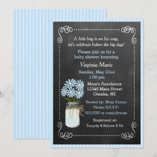 Mason Burk med Blåa blommor Land Baby Shower Inbjudningar