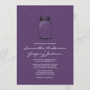 Mason Burk med Fireflies Wedding Lila Inbjudningar