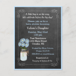 Mason Burk med Flowers Blue Baby Shower Inbjudan Vykort