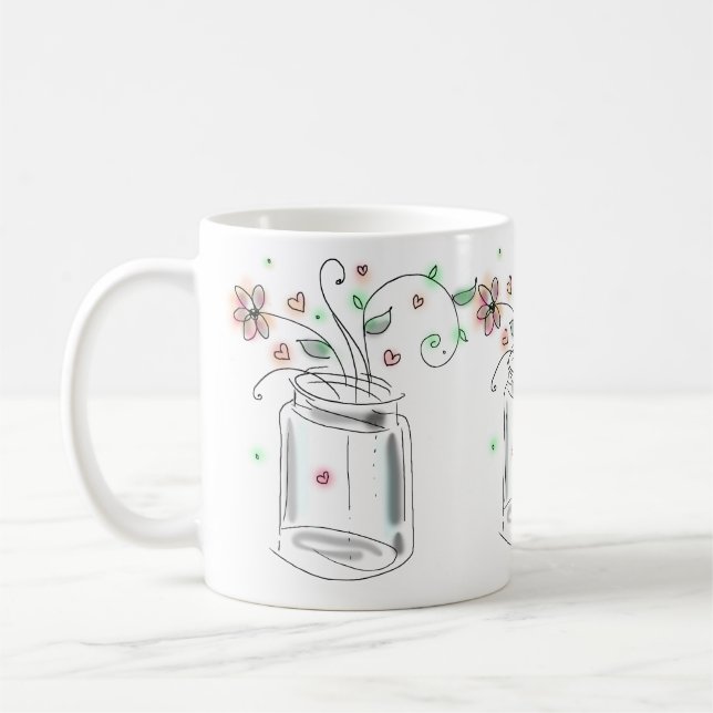 Mason Burk med Flowers Modern Cute Doodle Art Kaffemugg (Vänster)
