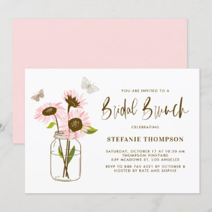 Mason Burk med Rosa Sunblommor Möhippa Brunch Inbjudningar