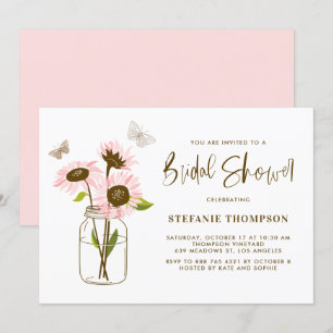 Mason Burk med Rosa Sunblommor Möhippa Inbjudningar