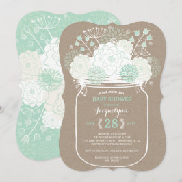 Mason Burk Mint Blooms Kraft Baby Shower Inbjudan