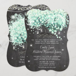 Mason Burk Mint Chalkboard Heart Löv Träd Inbjudningar