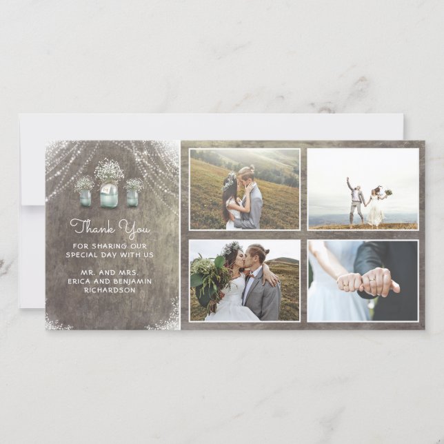 Mason Burk och Baby's Band Rustic Bröllop Tack Kort (Framsida)