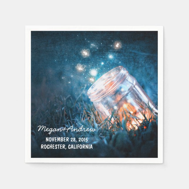 Mason burk och Blue Fireflies bröllop Pappersservett (Framsidan)
