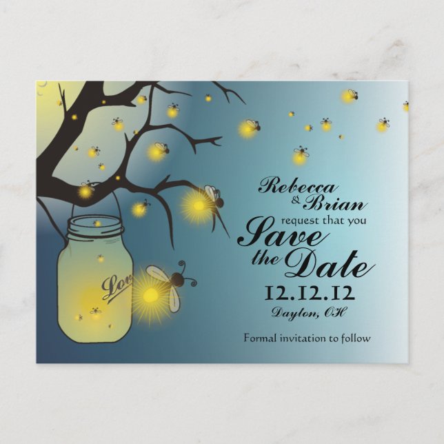 Mason Burk och Firefly Save Date Postcard Meddelande Vykort (Framsida)