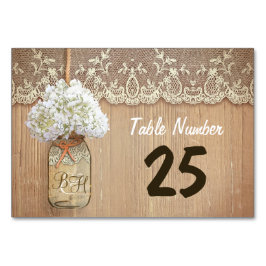 Mason burk och hydrangea rustic bordsnummer kort