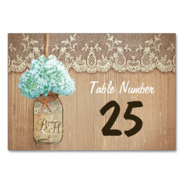 Mason burk och hydrangea rustic bordsnummer kort