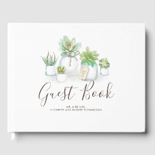 Mason Burk och Small Succulents Modern Bröllop Gästböcker