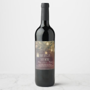 Mason Burk och String Ljus Rustic Bröllop Vinflaska Etikett
