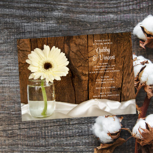Mason Burk och White Daisy Barn Bröllop Inbjudningar