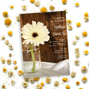 Mason Burk och White Daisy Sweet 16 Födelsedagsfes Inbjudningar